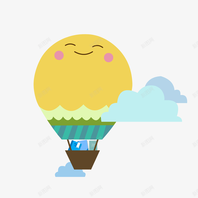 卡通热气球png免抠素材_新图网 https://ixintu.com 卡通插画 卡通热气球 可爱气球 热气球 白云 笑脸气球 黄色热气球