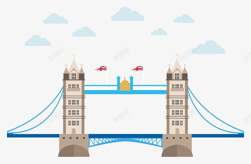 伦敦塔桥png免抠素材_新图网 https://ixintu.com 云朵 伦敦 伦敦塔桥 建筑 英国 英国国旗 风景