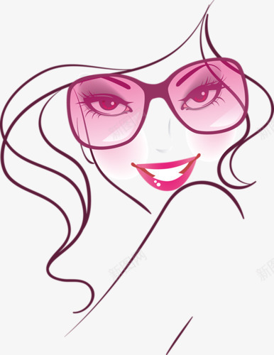唯美的粉色戴眼镜美女绘画png免抠素材_新图网 https://ixintu.com 眼镜 粉色 绘画 美女