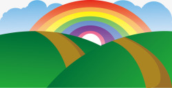 手绘郊外山坡风景彩色彩虹山路矢量图高清图片