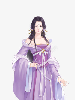 古风手绘紫衣妖娆美女素材