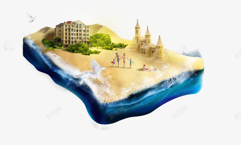 沙滩png免抠素材_新图网 https://ixintu.com 城市 岛屿 建筑 沙堡 沙滩 海滩