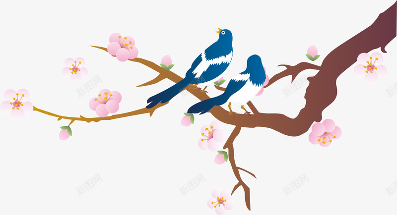 树上的喜鹊png免抠素材_新图网 https://ixintu.com 卡通 喜鹊 手绘 树枝 桃花 粉色