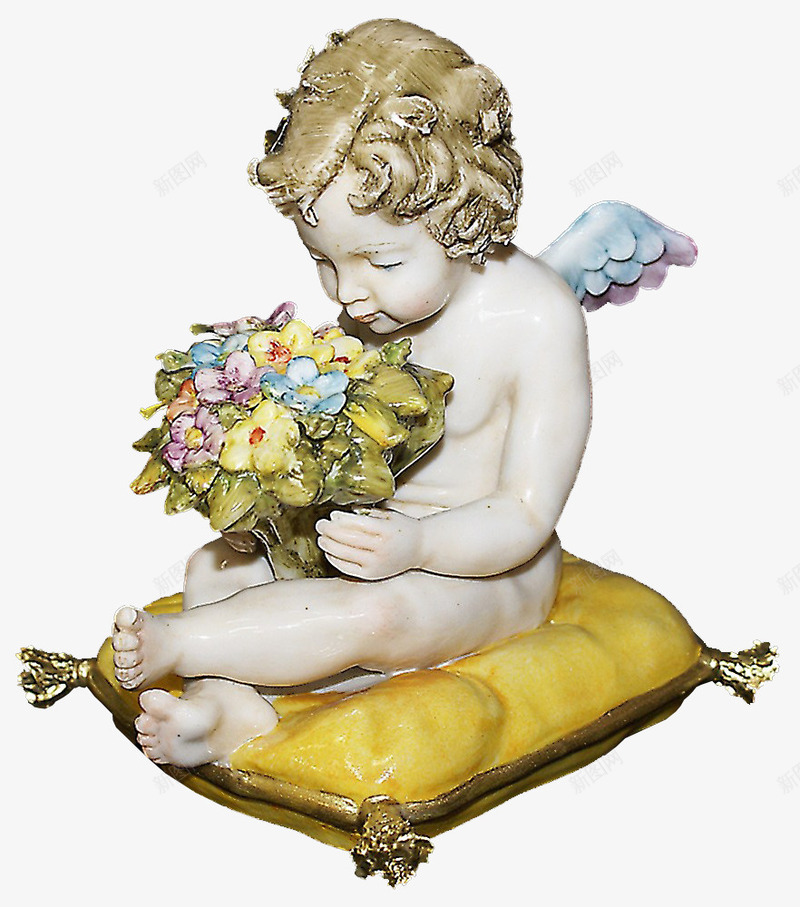 雕像png免抠素材_新图网 https://ixintu.com 天使 婴儿 欧美 石像 翅膀 花束 雕像