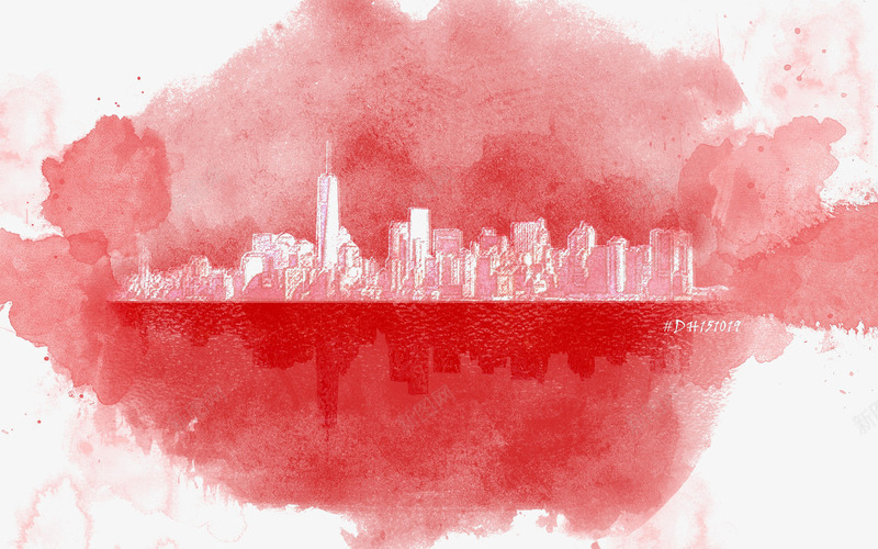 红色渲染城市建筑png免抠素材_新图网 https://ixintu.com 城市建筑 水彩画 渲染背景 红色元素