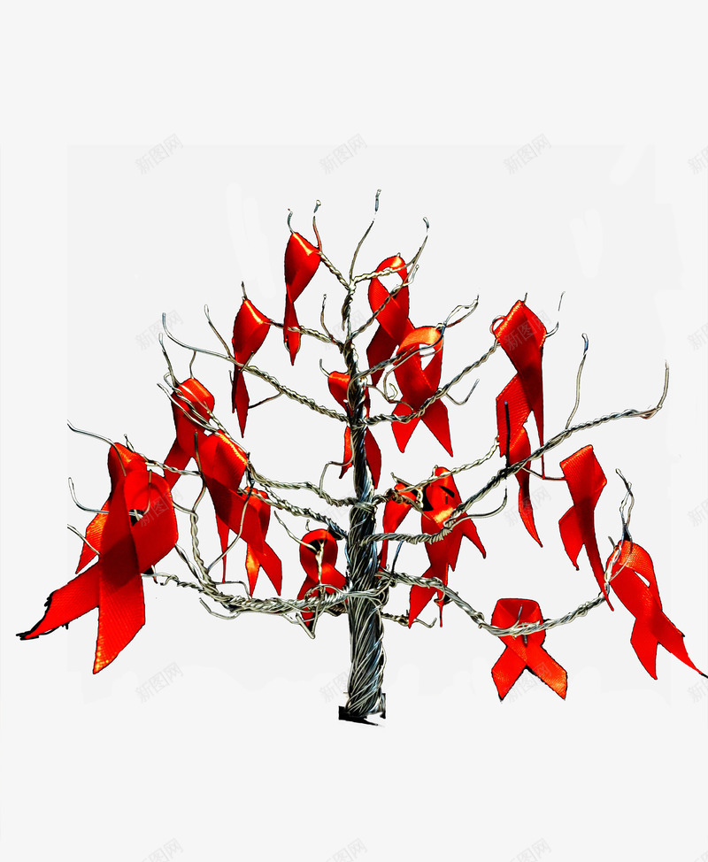 铁树上的红丝带png免抠素材_新图网 https://ixintu.com 丝带 枯树藤 树枝 生命树 红色 铁丝