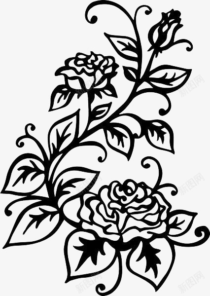 手绘花卉线条图标png_新图网 https://ixintu.com 植物 白描 线描花矢量图 线条手绘 花卉 黑色手绘