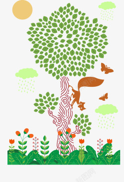爬在树上的长颈鹿爬在树上的狐狸矢量图高清图片