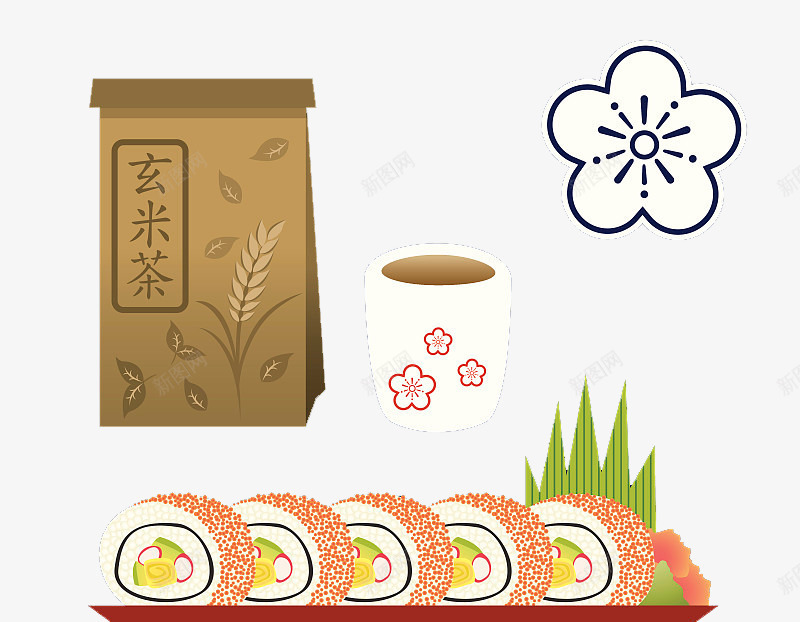 日本饮食文化插图png免抠素材_新图网 https://ixintu.com 寿司插图 日本文化 日本饮食 樱花 玄米茶 餐饮文化