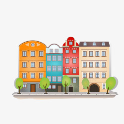 卡通城市彩色的房屋矢量图素材