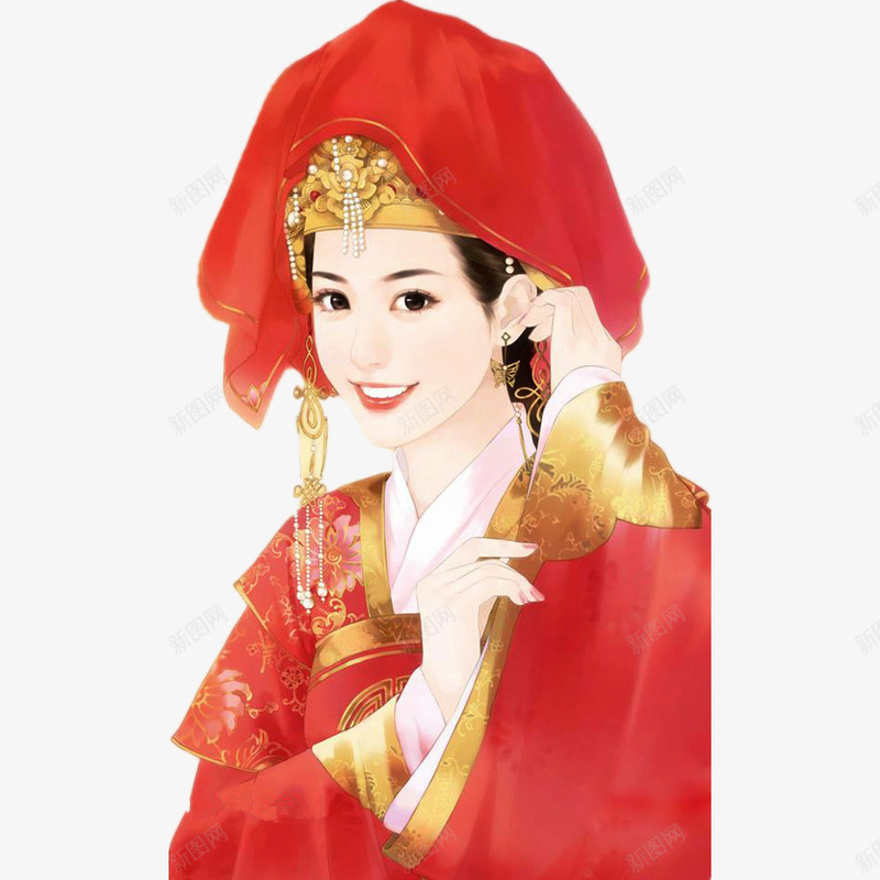手绘古典红盖头新娘png免抠素材_新图网 https://ixintu.com 中国风 古典 古装新娘 古风 手绘 红盖头 美女