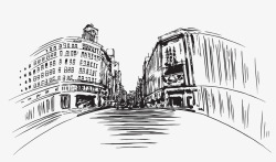 房屋素描城市建筑街道素描画高清图片
