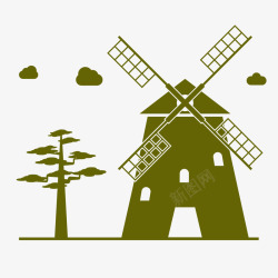 荷兰式风车手绘卡通荷兰风车高清图片