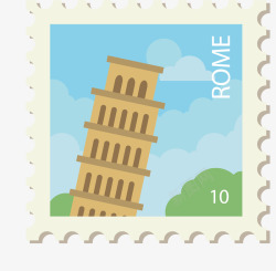 巴黎邮票蓝天白云斜塔邮票矢量图高清图片