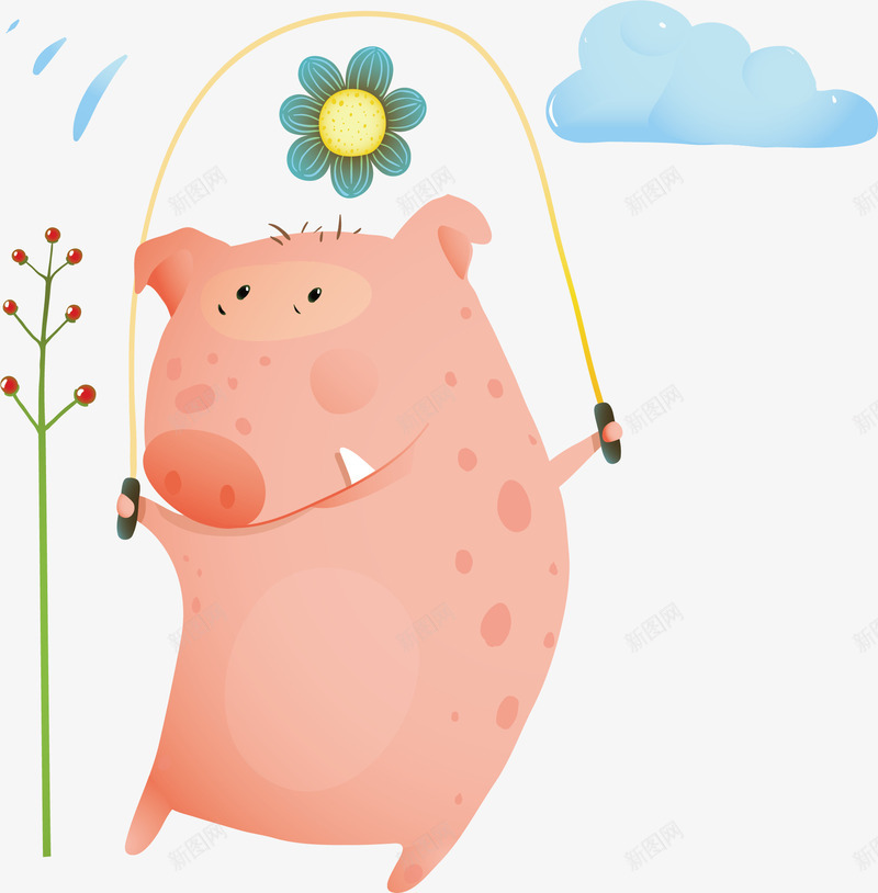 粉色小猪矢量图ai免抠素材_新图网 https://ixintu.com 云朵 动物 可爱 小猪 手绘 根茎 粉色 花朵 矢量图