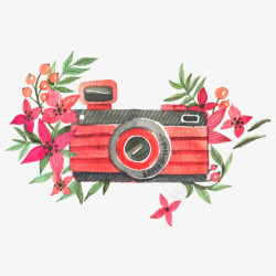 水彩花卉和照相机矢量图素材
