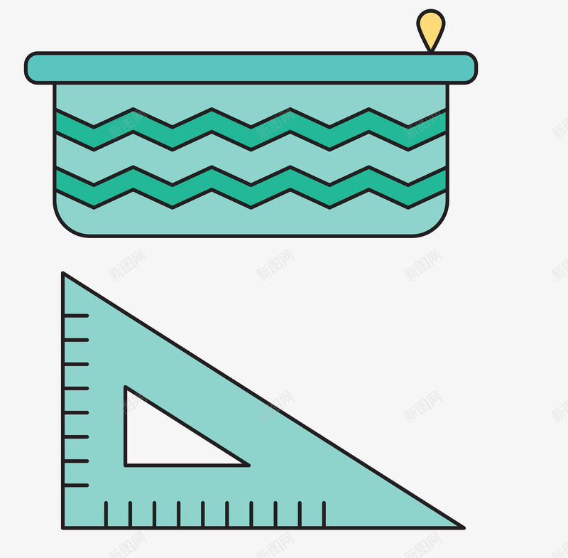 笔袋三角尺png免抠素材_新图网 https://ixintu.com 三角尺 卡通 笔袋 蓝色