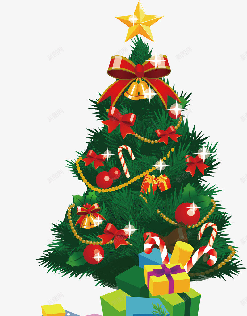 圣诞树png免抠素材_新图网 https://ixintu.com 圣诞树 圣诞节 指示牌 星光 绿色 装饰