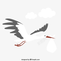 布袋子卡通飞翔的送子鹤矢量图高清图片
