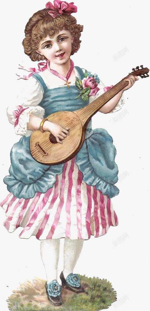 弹琴的女孩png免抠素材_新图网 https://ixintu.com 卡通 复古 女孩 弹琴 手绘 插画 欧美