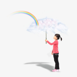 爱心雨伞创意白云图案彩虹桥高清图片