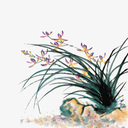 兰草中国风手绘中国风兰花元素高清图片
