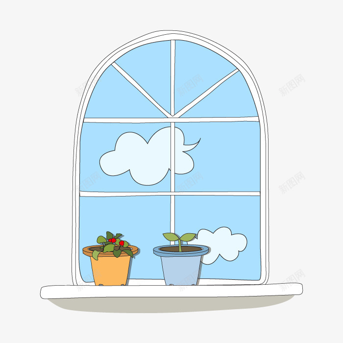 看到白云的窗台png免抠素材_新图网 https://ixintu.com 写实 创意 建筑 手绘 窗台