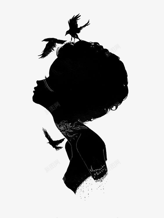 男孩剪影png免抠素材_新图网 https://ixintu.com 创意剪影 卡通人物 欧美男孩 飞翔的乌鸦