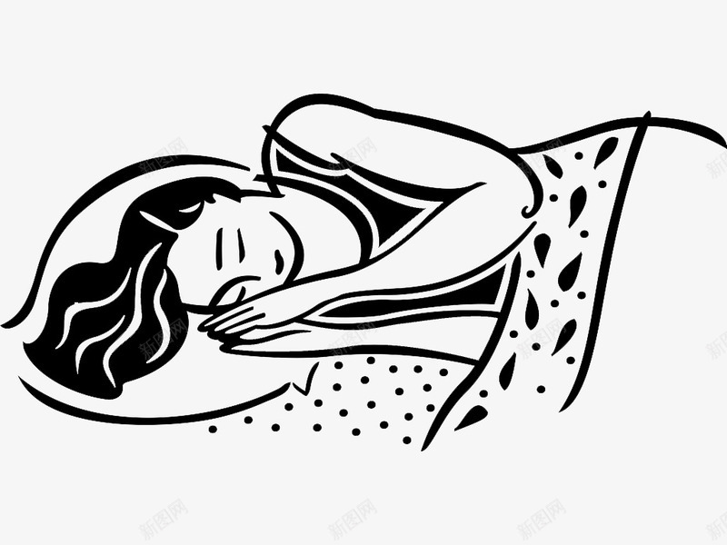 黑白装饰画侧卧长发美女图标png_新图网 https://ixintu.com 侧卧 侧躺 枕着双手 睡着的女人 装饰画 长发美女 黑白