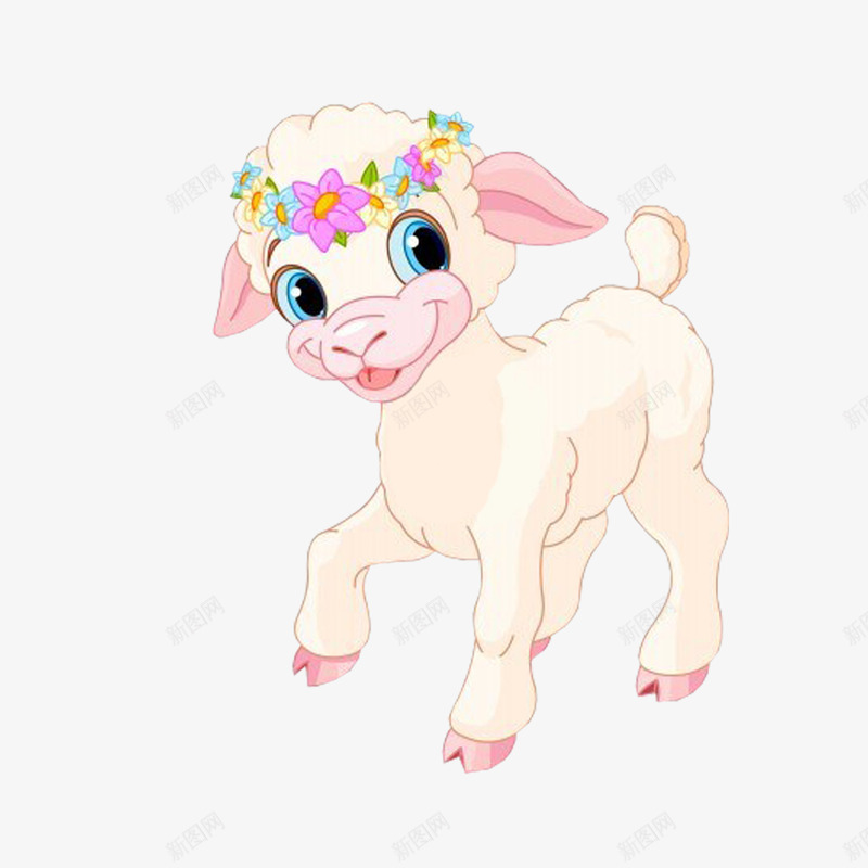 绵羊png免抠素材_新图网 https://ixintu.com 动物 卡通 站立的羊 绵羊 羊 花环 装饰