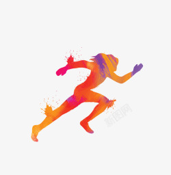 男青年跑步水彩插画创意卡通人物跑步装饰图案高清图片