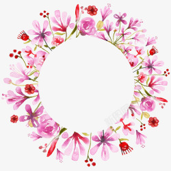 手绘粉色花卉花环花框素材