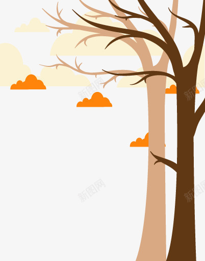 两棵树片png免抠素材_新图网 https://ixintu.com 云朵 大树 暖色 树枝 母子树