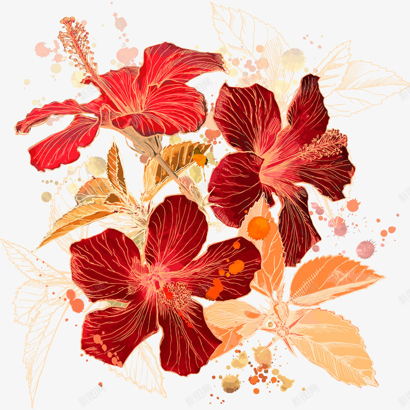 暖色花卉图案png免抠素材_新图网 https://ixintu.com 暖色 花卉 花朵