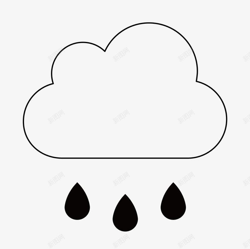 云朵雨滴图标png_新图网 https://ixintu.com 云朵 卡通 手绘 简图 简笔 线条 雨滴 黑色