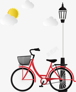 卡通自行车自行车与路灯矢量图高清图片