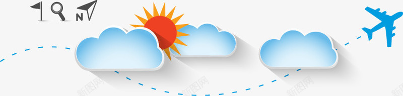 手绘云朵太阳飞机航线png免抠素材_新图网 https://ixintu.com 云朵 太阳 手绘 航线 飞机