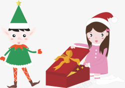 绿色小精灵圣诞节卡通人物礼物礼盒小精灵高清图片