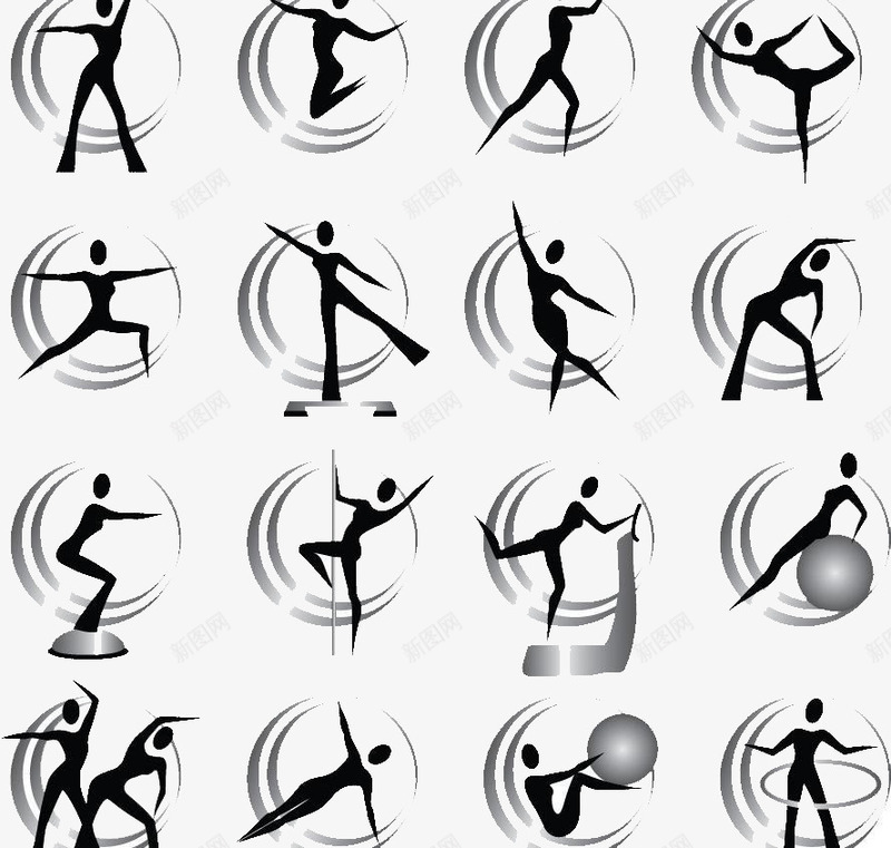 健身运动小人图标png_新图网 https://ixintu.com 健身女性 瑜伽健身 瑜伽球 身形曲线