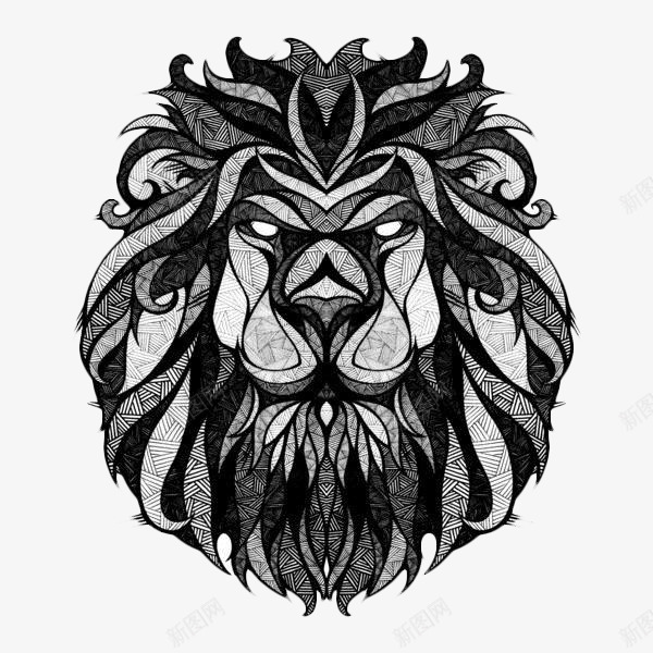 黑白创意狮子头png免抠素材_新图网 https://ixintu.com 三角 创意 狮子头 线条 黑白