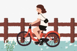 骑着自行车的美女旅行郊游素材