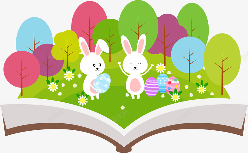 森林里的兔子和彩蛋png免抠素材_新图网 https://ixintu.com easter书本 云朵兔子森林彩蛋复活节happy