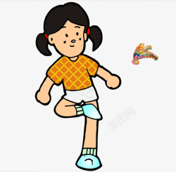运动毽子踢毽子的小女孩卡通画高清图片