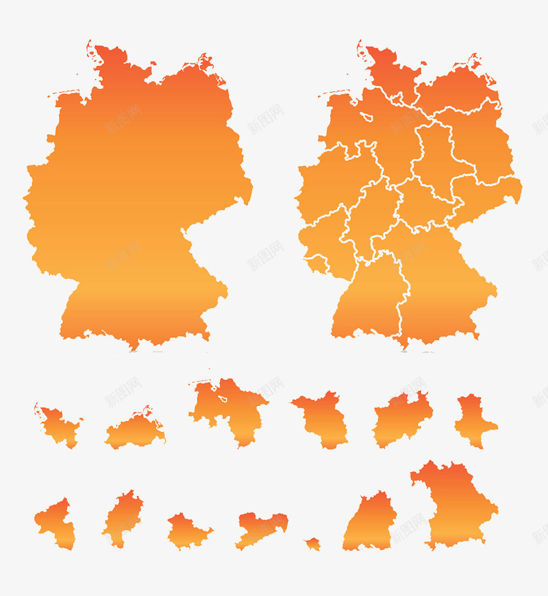 橙色德国地图png免抠素材_新图网 https://ixintu.com 城市 德国地图 板块 橙色