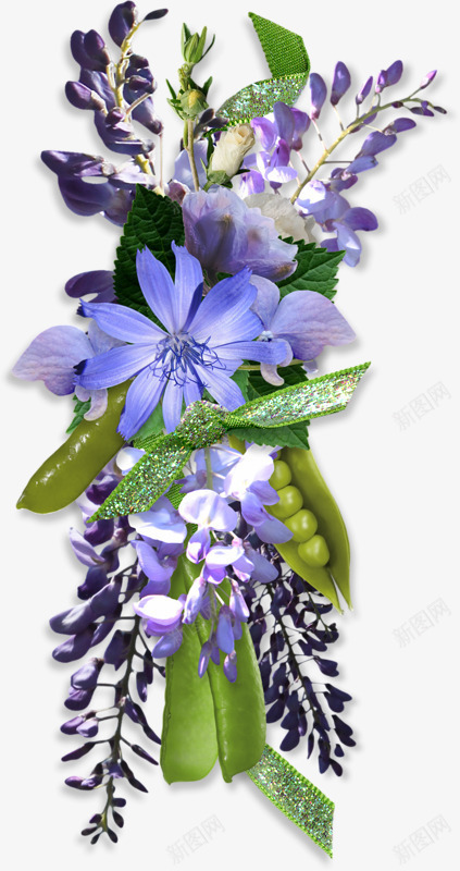 蓝紫色花卉花朵装饰png免抠素材_新图网 https://ixintu.com 绿叶 花卉 花朵 蓝紫色花束 鲜花实物实拍