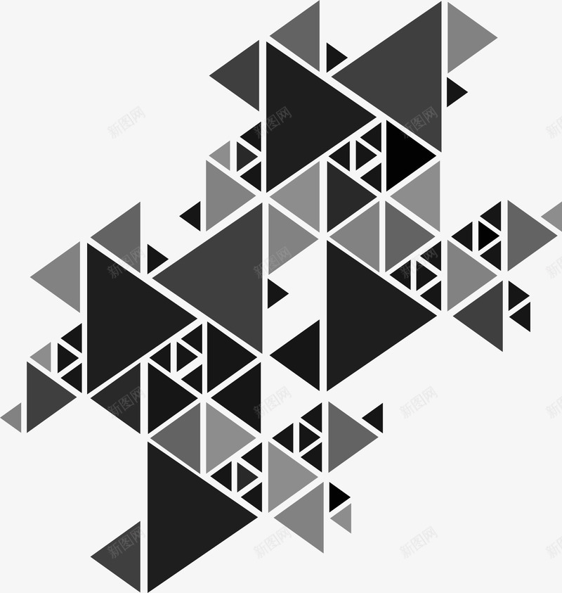 灰色三角拼图png免抠素材_新图网 https://ixintu.com 三角结构 抽象几何 灰色三角 科技