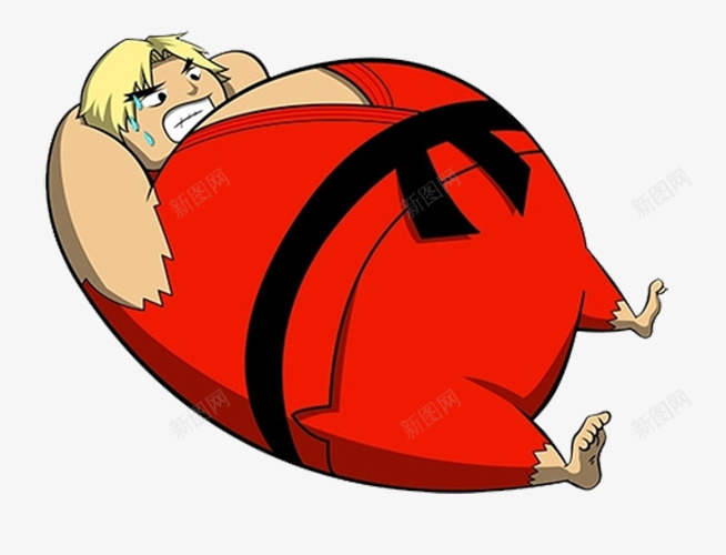 一个胖子png免抠素材_新图网 https://ixintu.com 健身 减肥 大胖子 红衣 躺着的人 运动 龇牙