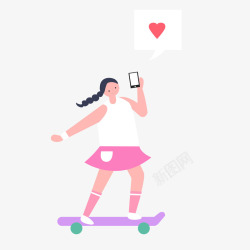 一个手机一个一边玩滑板车一边看手机的女矢量图高清图片