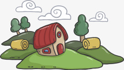 一捆捆干草可爱卡通农场自然风光高清图片