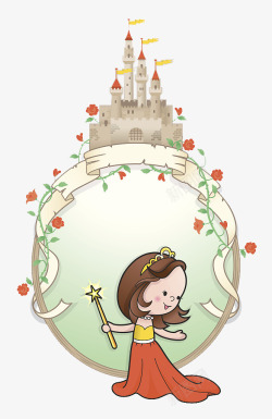 手绘小公主卡通手绘插图穿礼服的小公主高清图片